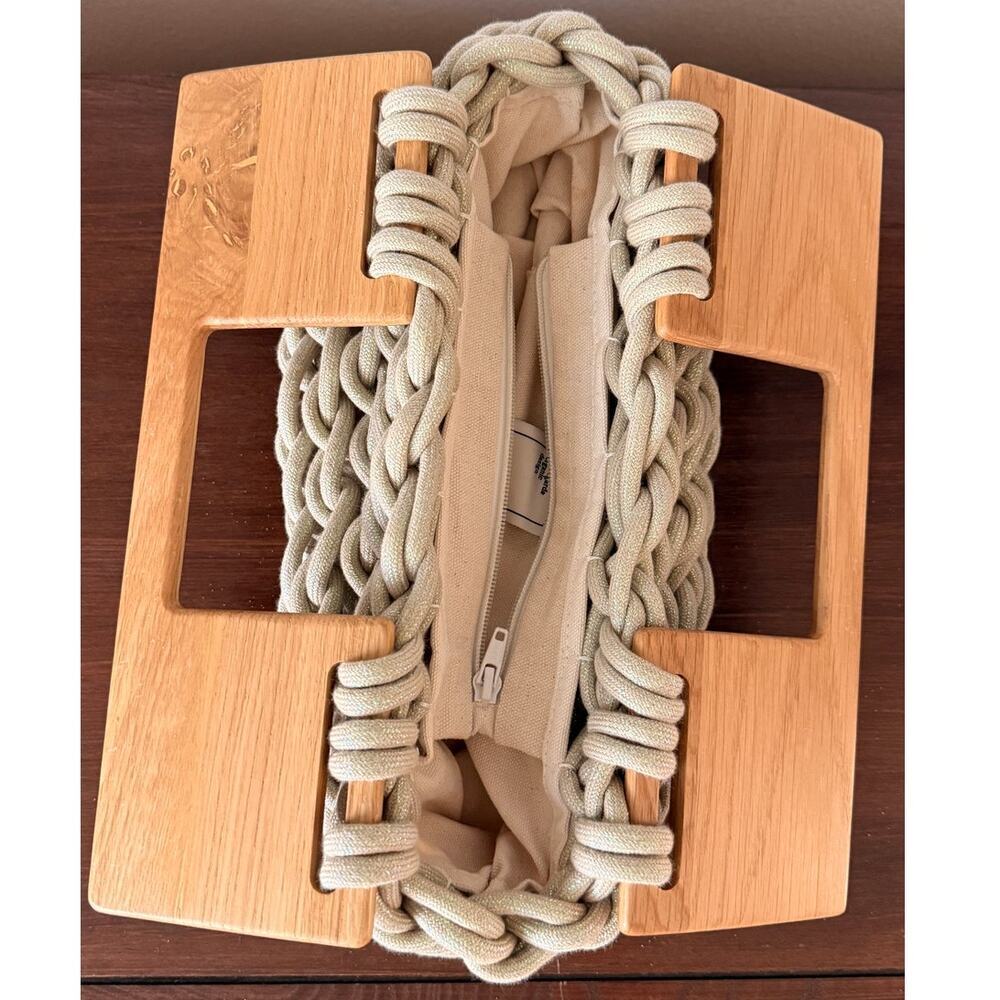 Alienina Unique Woven Rope Handbag with Wooden Handles - Picture 5 of 8